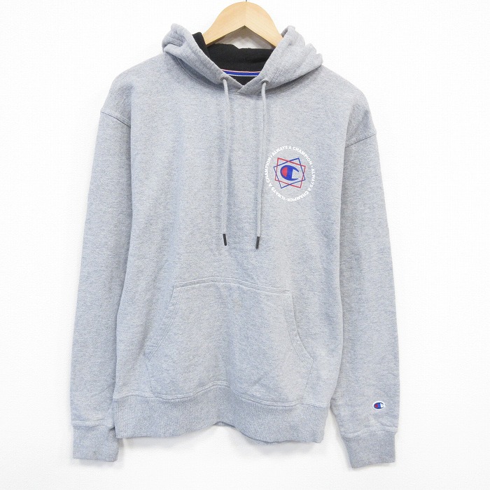 M★古着 チャンピオン champion 長袖 スウェット パーカー メンズ グレー 霜降り 25oct07 中古 スエット トレーナー トップス