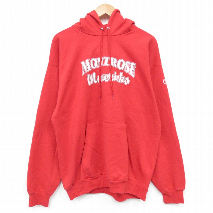 L★古着 チャンピオン champion 長袖 スウェット パーカー メンズ MONTROSE 赤 レッド 25oct06 中古 スエット トレーナー トップス
