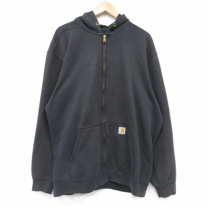 XL★古着 カーハート Carhartt 長袖 フルジップ スウェット パーカー メンズ 大きいサイズ 黒 ブラック 25oct06 中古 スエット トレーナー トップス