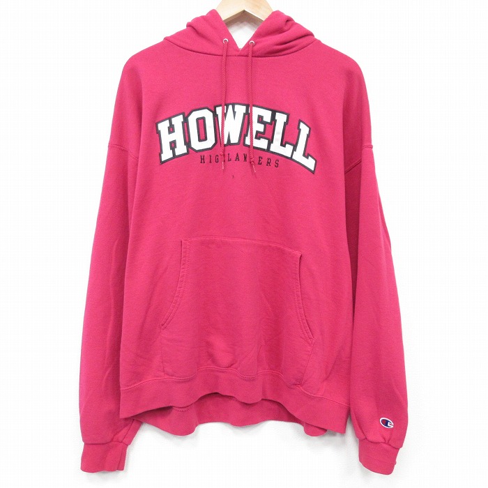 XL★古着 チャンピオン champion 長袖 スウェット パーカー メンズ 00年代 00s HOWELL 濃ピンク 25oct06 中古 スエット トレーナー トップス