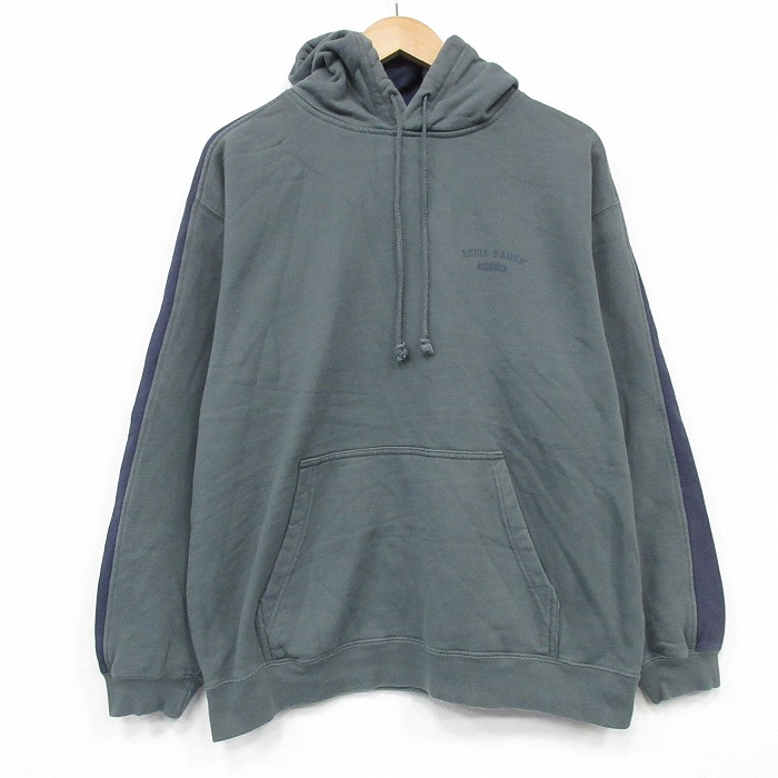 XL★古着 エディーバウアー 長袖 スウェット パーカー メンズ ワンポイントロゴ 薄緑 グリーン 25oct06 中古 スエット トレーナー トップス