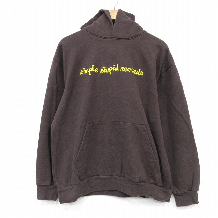 L★古着 長袖 スウェット パーカー メンズ S'imple Stupid Records 刺繍 コットン 茶 ブラウン 25oct06 中古 スエット トレーナー トップス
