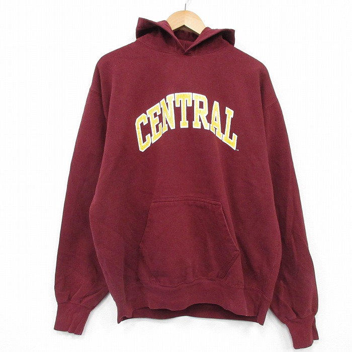 XL★古着 STEVE&BARRYS 長袖 スウェット パーカー メンズ CENTRAL エンジ 25oct06 中古 スエット トレーナー トップス