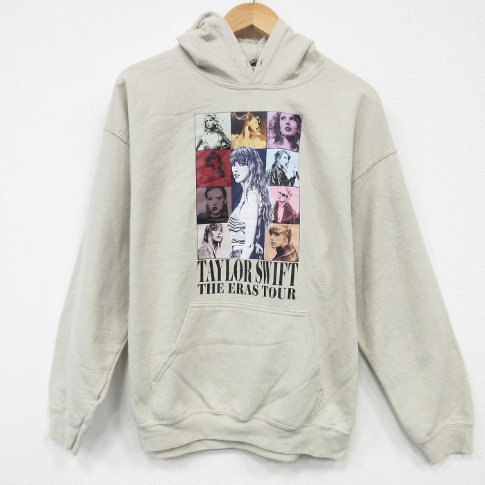 L★古着 長袖 ロック バンド スウェット パーカー メンズ テイラー スフィフト 薄ベージュ カーキ 25oct06 中古 スエット トレーナー トップス