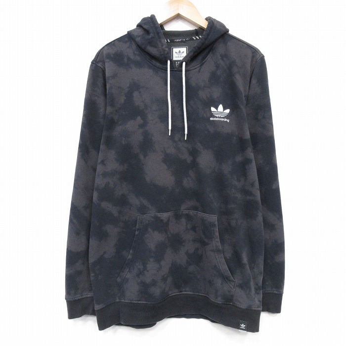 L★古着 アディダス adidas 長袖 スウェット パーカー メンズ 黒他 ブラック ブリーチ加工 25oct06 中古 スエット トレーナー トップス