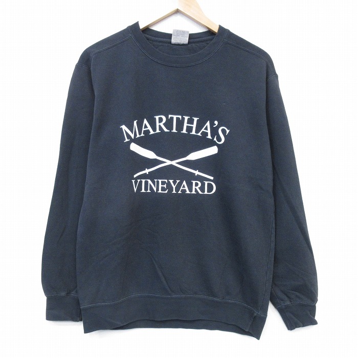M★古着 長袖 スウェット メンズ VINEYARD クルーネック 黒 ブラック 25oct06 中古 スエット トレーナー トップス