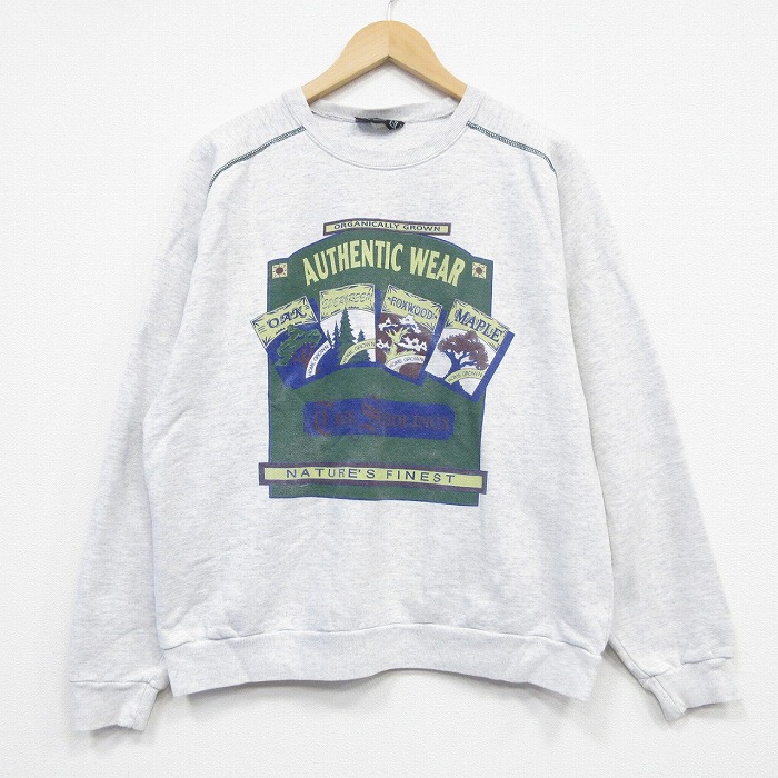 L★古着 長袖 スウェット メンズ 90年代 90s オーセンティックウェア クルーネック USA製 薄グレー 霜降り 25oct10 中古 スエット トレーナー トップス