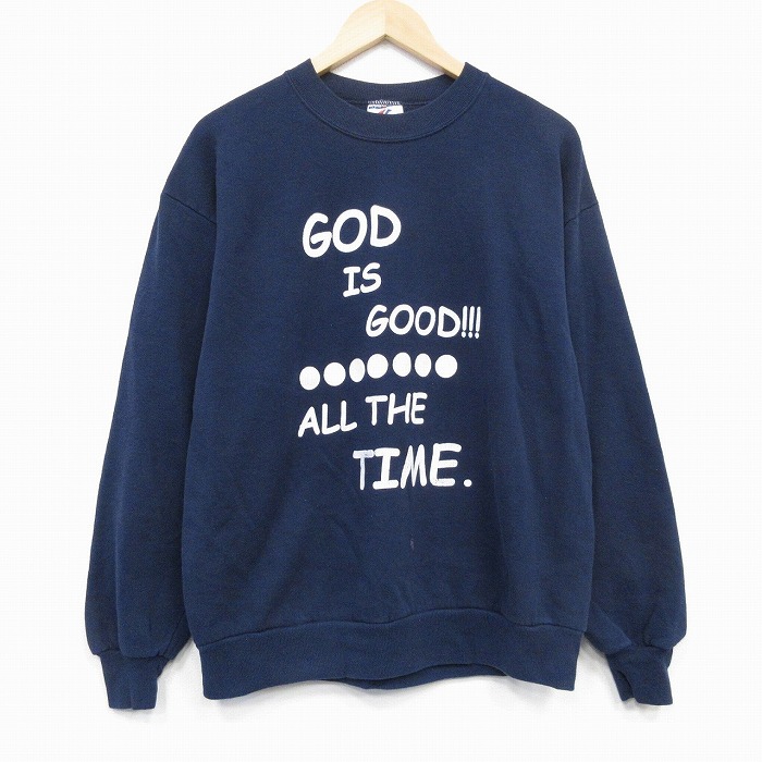 L★古着 ジャージーズ 長袖 スウェット メンズ 90年代 90s メッセージ クルーネック USA製 紺 ネイビー 25oct10 中古 スエット トレーナー トップス