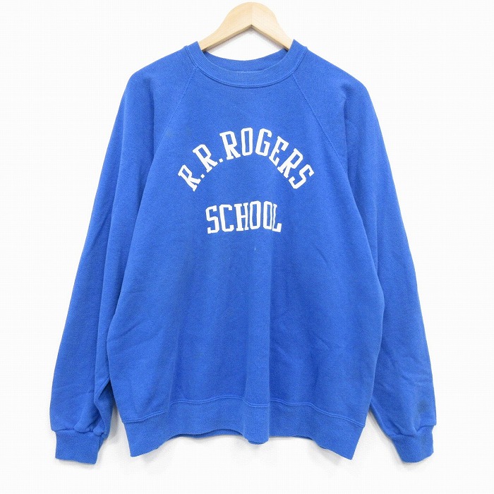 XL★古着 ヘインズ Hanes 長袖 スウェット メンズ 90年代 90s スクール クルーネック 青 ブルー 【spe】 25oct10 中古 スエット トレーナー トップス