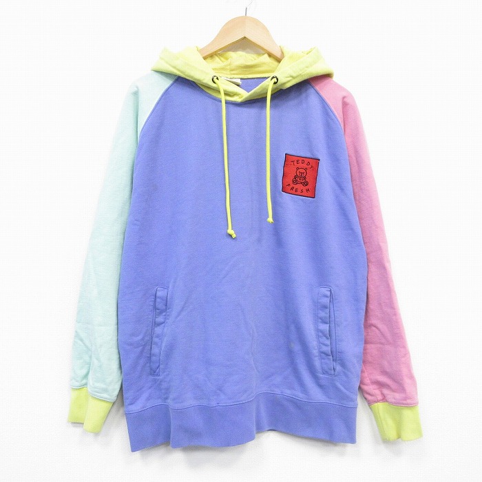 L★古着 長袖 スウェット パーカー メンズ マルチカラー コットン 薄紫他 パープル 25oct10 中古 スエット トレーナー トップス