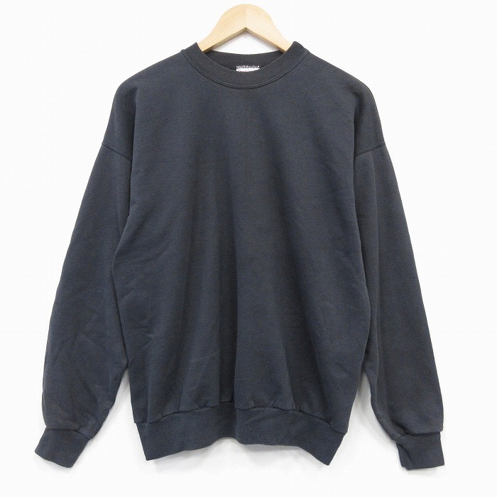 L★古着 ヘインズ Hanes 長袖 スウェット メンズ 00年代 00s 無地 クルーネック 黒 ブラック 25oct10 中古 スエット トレーナー トップス
