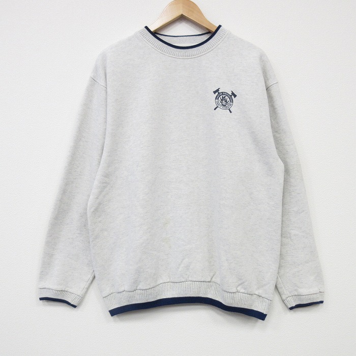 XL★古着 長袖 スウェット メンズ 00年代 00s 消防士 クルーネック 薄グレー 霜降り 25oct30 中古 スエット トレーナー トップス