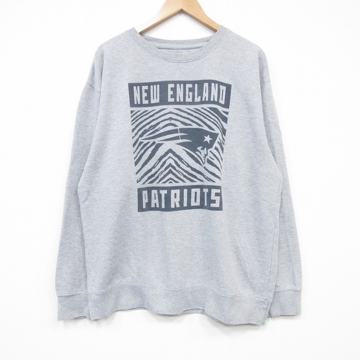 XL★古着 長袖 スウェット メンズ NFL ニューイングランドペイトリオッツ クルーネック グレー 霜降り アメフト スーパーボウル 25oct30 中古 スエット トレーナー トップス