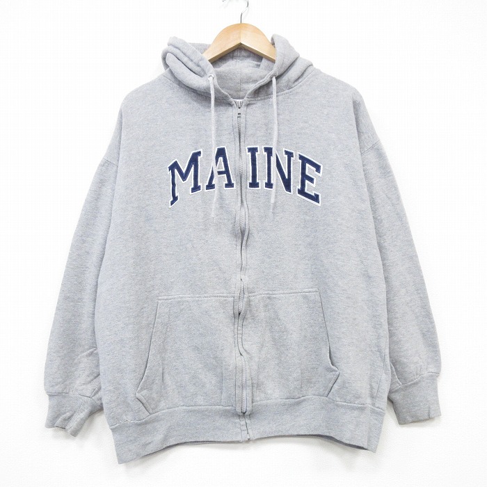 XL★古着 長袖 フルジップ スウェット パーカー メンズ MAINE 薄グレー 霜降り 25oct30 中古 スエット トレーナー トップス