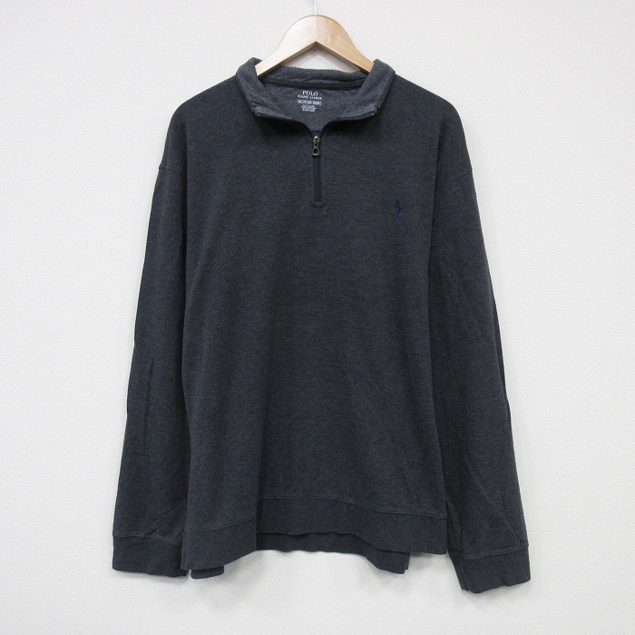 【20%OFF】XL★古着 ラルフローレン Ralph Lauren 長袖 ブランド ハーフジップ トップス メンズ 大きいサイズ 濃グレー 霜降り 【spe】 25oct30 中古 スエット トレーナー