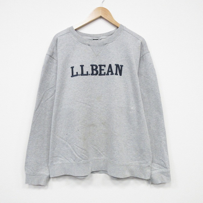 XL★古着 エルエルビーン LLBEAN 長袖 スウェット メンズ ビッグロゴ 刺繍 大きいサイズ クルーネック 薄グレー 霜降り 25oct30 中古 スエット トレーナー トップス