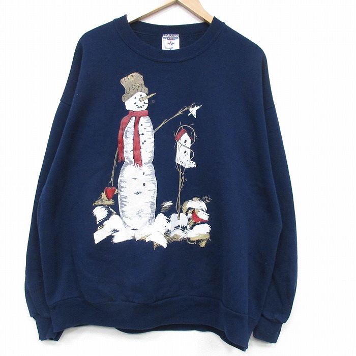 XL★古着 ジャージーズ 長袖 スウェット メンズ 90年代 90s 雪ダルマ 大きいサイズ クルーネック USA製 紺 ネイビー 25oct30 中古 スエット トレーナー トップス