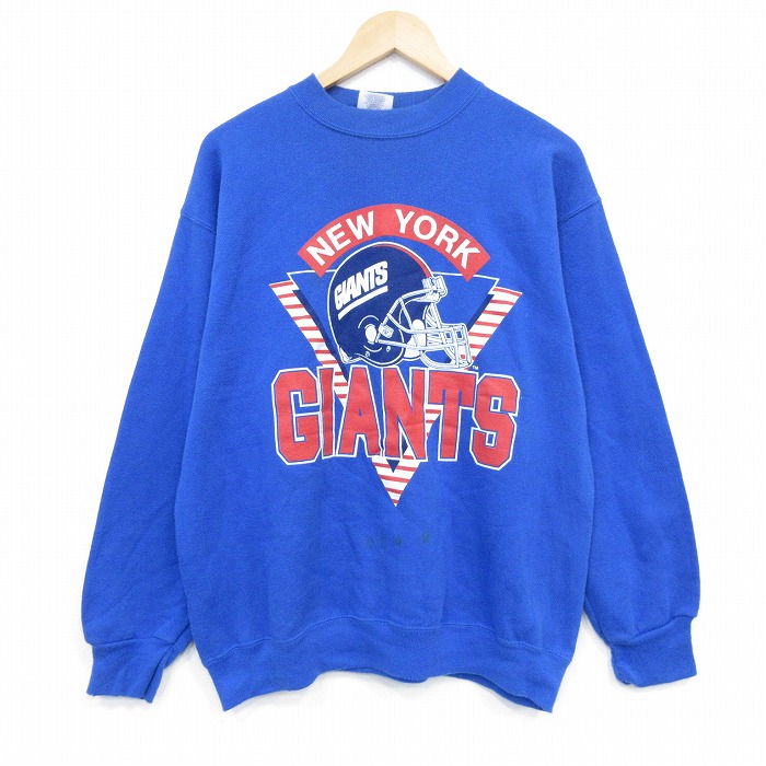 M★古着 長袖 スウェット メンズ 80年代 80s NFL ニューヨークジャイアンツ クルーネック USA製 青 ブルー アメフト スーパーボウル 25oct11 中古 スエット トレーナー トップス