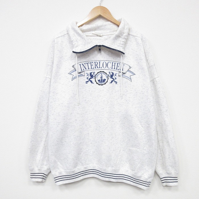 XL★古着 長袖 ハーフジップ スウェット メンズ 90年代 90s INTERLOCHEN 大きいサイズ モックネック ハイネック 薄グレー 霜降り 25oct11 中古 スエット トレーナー トップス