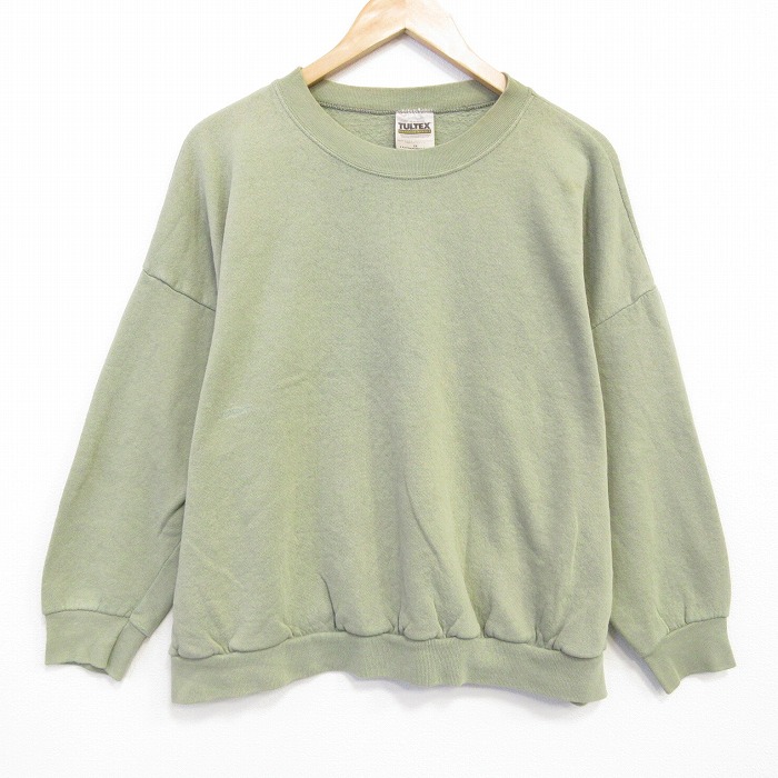 XL★古着 TULTEX 長袖 スウェット メンズ 90年代 90s 無地 大きいサイズ クルーネック USA製 薄緑 グリーン 25oct08 中古 スエット トレーナー トップス