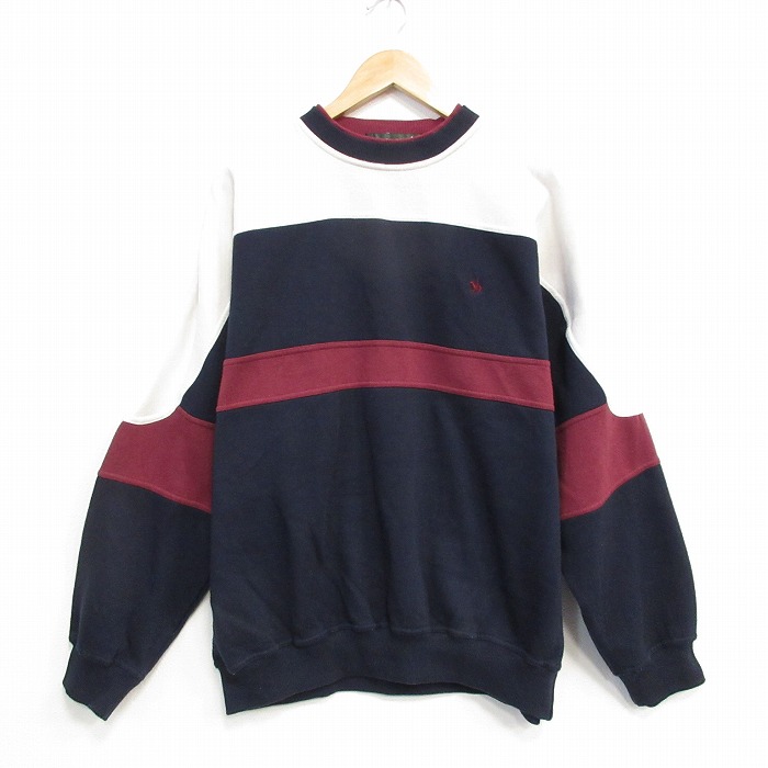XL★古着 長袖 スウェット メンズ 90年代 90s ワンポイントロゴ 大きいサイズ ラグラン クルーネック 紺他 ネイビー 25oct08 中古 スエット トレーナー トップス