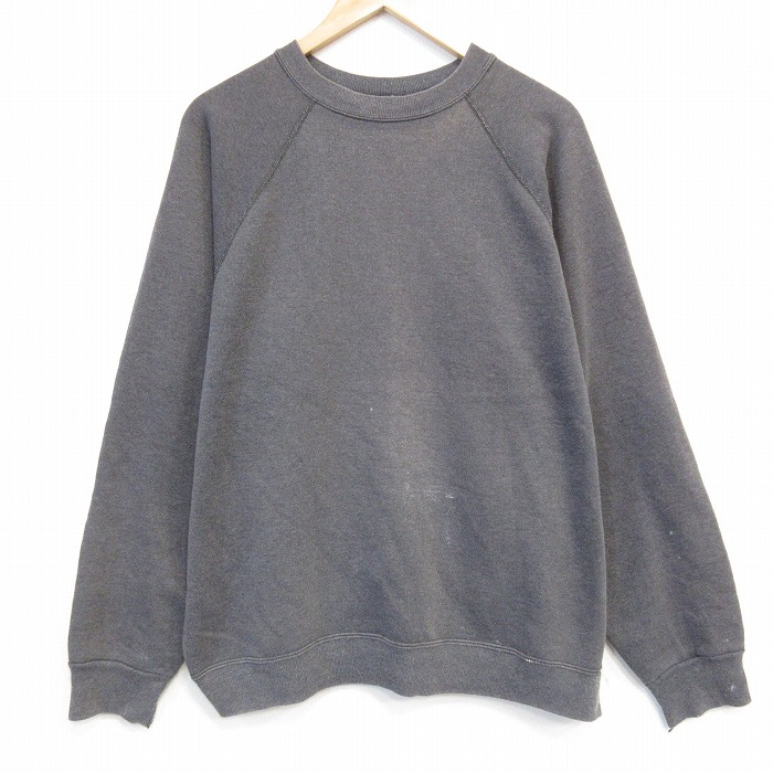 XL★古着 ディスカス 長袖 スウェット メンズ 80年代 80s 無地 ラグラン クルーネック USA製 グレー 霜降り 25oct08 中古 スエット トレーナー トップス