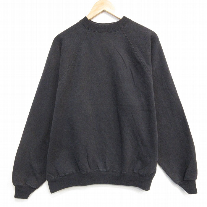 XL★古着 ヘインズ Hanes 長袖 スウェット メンズ 90年代 90s 無地 ラグラン クルーネック 黒 ブラック 25oct08 中古 スエット トレーナー トップス