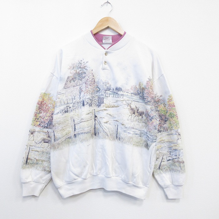 90s 長袖スウェット シカ ホワイト L | 古着