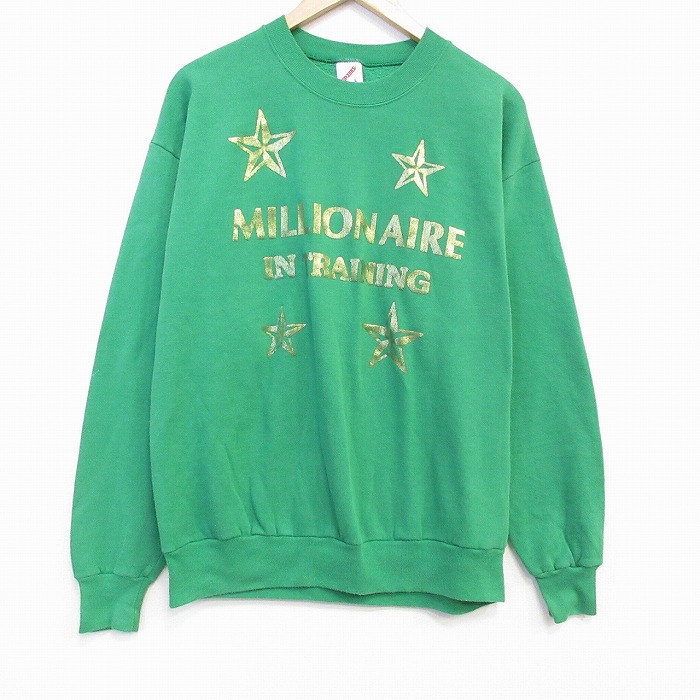 L★古着 ジャージーズ 長袖 スウェット メンズ 90年代 90s 星 クルーネック USA製 緑 グリーン 25oct21 中古 スエット トレーナー トップス