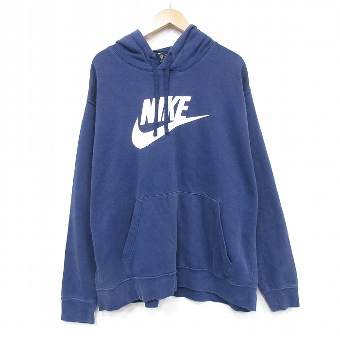 XL★古着 ナイキ NIKE 長袖 スウェット パーカー メンズ ビッグロゴ 大きいサイズ 紺 ネイビー 25oct21 中古 スエット トレーナー トップス