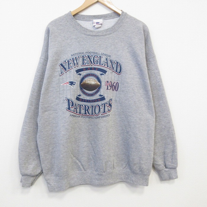 XL★古着 長袖 スウェット メンズ 00年代 00s NFL ニューイングランドペイトリオッツ 大きいサイズ クルーネック グレー 霜降り アメフトスーパーボウル 25oct21 中古 スエット トレーナー トップス