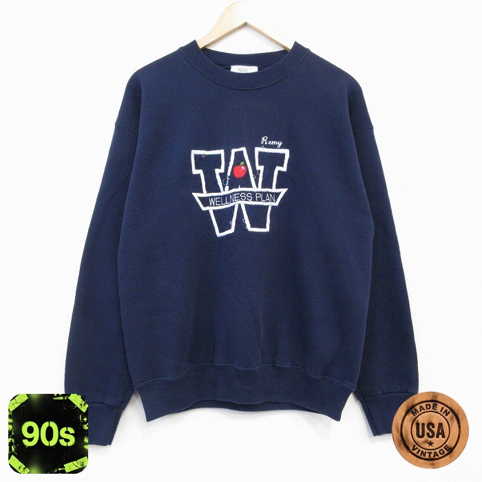 チャンピオン 90s 長袖スウェット W刺繍 ネイビー M | 古着
