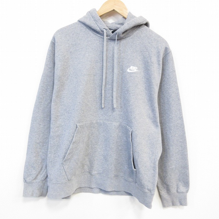 XL★古着 ナイキ NIKE 長袖 スウェット パーカー メンズ ワンポイントロゴ グレー 霜降り 25oct21 中古 スエット トレーナー トップス