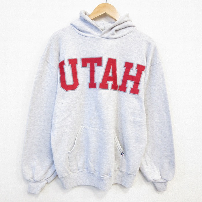 【20%OFF】L★古着 ラッセル 長袖 スウェット パーカー メンズ 00年代 00s ユタ 薄グレー 霜降り 25oct09 中古 スエット トレーナー トップス