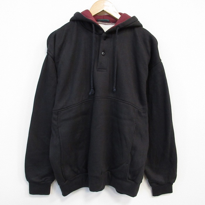 XL★古着 長袖 スウェット パーカー メンズ 90年代 90s 無地 黒 ブラック 内側サーマル 【spe】 25oct09 中古 スエット トレーナー トップス