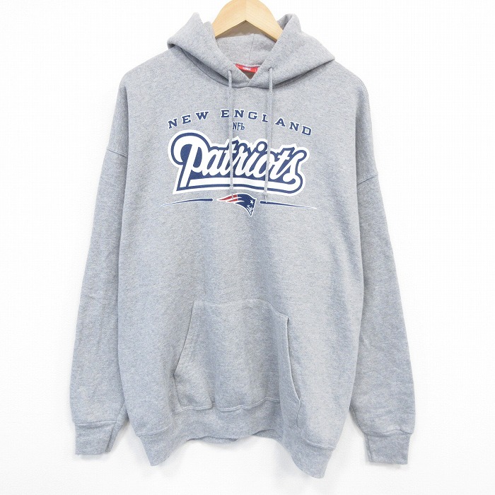 XL★古着 長袖 スウェット パーカー メンズ NFL ニューイングランドペイトリオッツ 大きいサイズ グレー 霜降り アメフト スーパーボウル 25oct09 中古 スエット トレーナー トップス