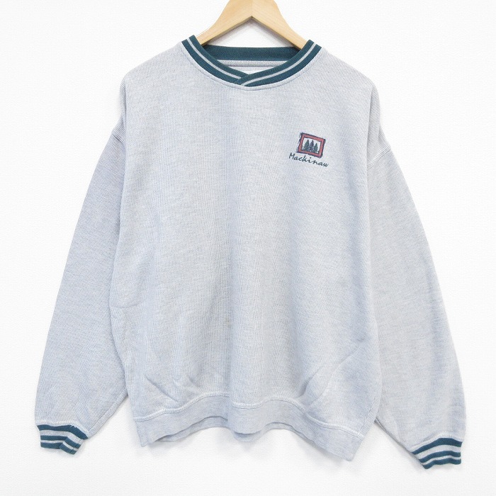 XL★古着 長袖 スウェット メンズ 90年代 90s Mackinaw 大きいサイズ クルーネック グレー 霜降り 25oct09 中古 スエット トレーナー トップス