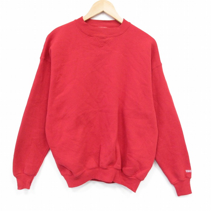 【20%OFF】L★古着 長袖 スウェット メンズ 80年代 80s ワンポイントロゴ クルーネック USA製 赤 レッド 25oct27 中古 スエット トレーナー トップス