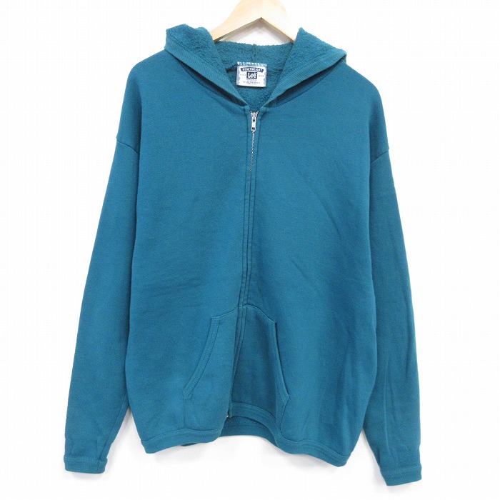 XL★古着 リー Lee 長袖 フルジップ スウェット パーカー メンズ 00年代 00s 無地 青緑 25oct27 中古 スエット トレーナー トップス
