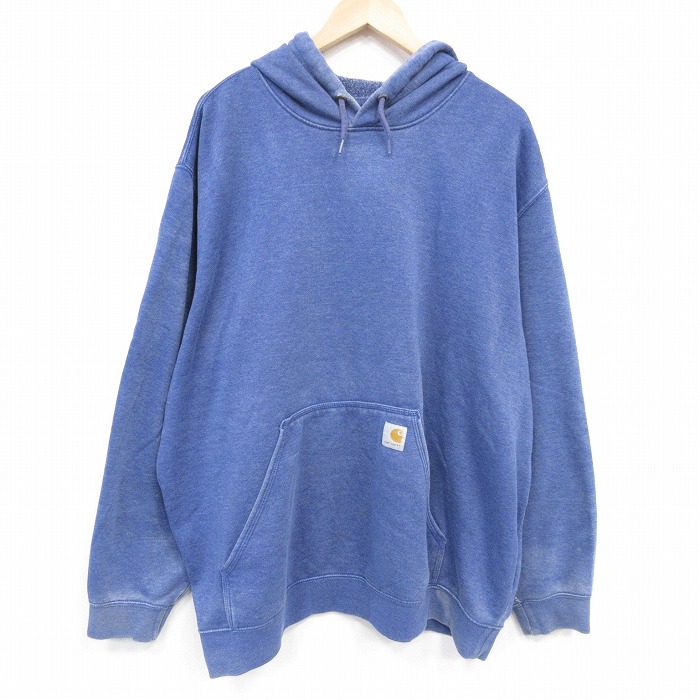 XL★古着 カーハート Carhartt 長袖 スウェット パーカー メンズ 大きいサイズ 薄紺 ネイビー 霜降り 25oct27 中古 スエット トレーナー トップス