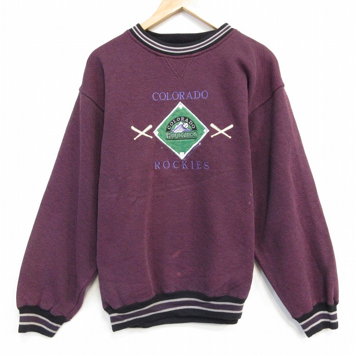 L★古着 長袖 スウェット メンズ 90年代 90s MLB コロラドロッキーズ 刺繍 クルーネックエンジ メジャーリーグ ベースボール 野球 【spe】 25oct29 中古 スエット トレーナー トップス