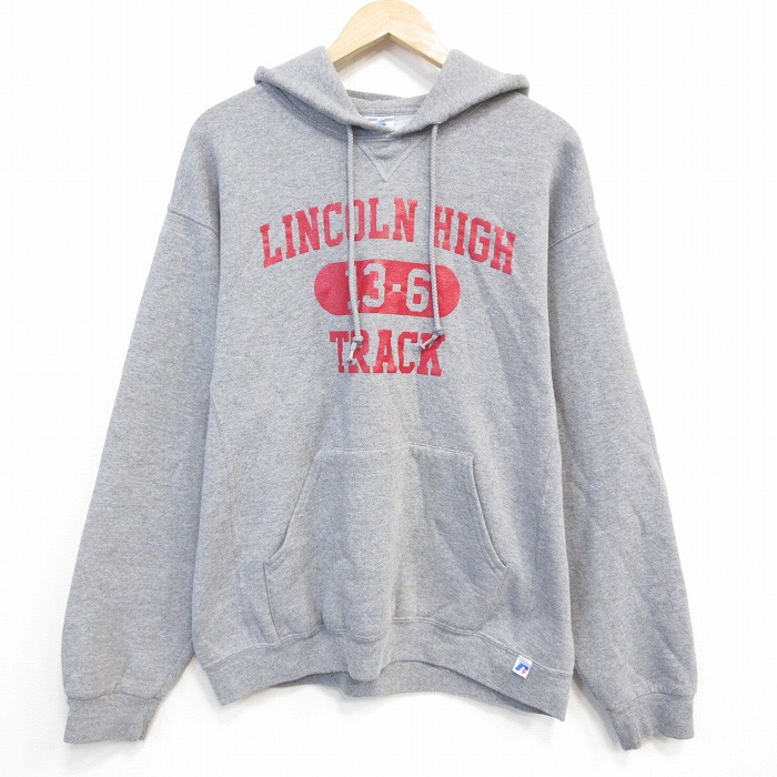 L★古着 ラッセル 長袖 スウェット パーカー メンズ 00年代 00s LINCOLN グレー 霜降り 25oct29 中古 スエット トレーナー トップス
