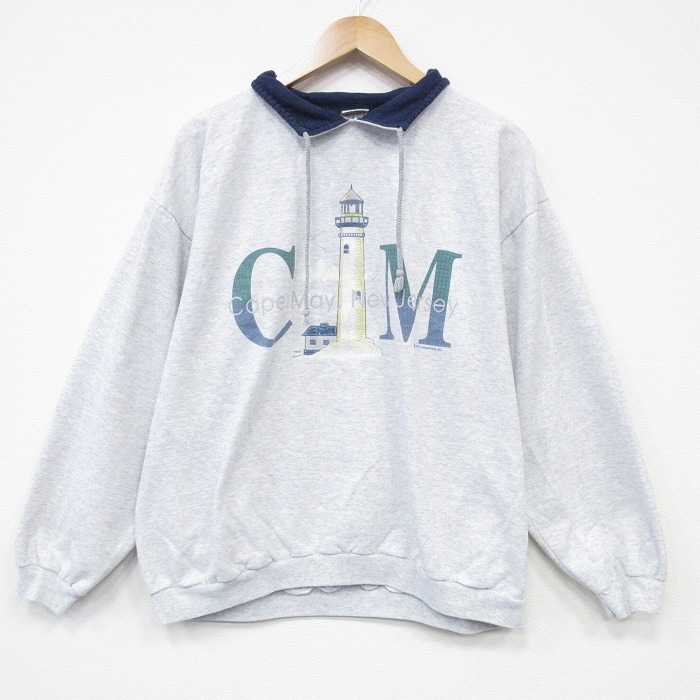 XL★古着 長袖 スウェット メンズ 90年代 90s 灯台 モックネック ハイネック USA製 薄グレー 霜降り 25oct29 中古 スエット トレーナー トップス