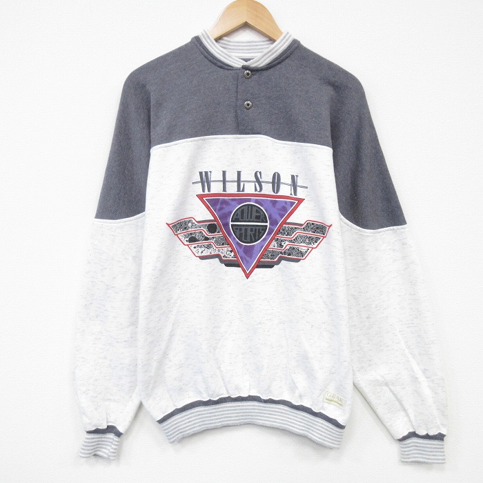 【50%OFF】XL★古着 長袖 スウェット メンズ 90年代 90s WILSON ヘンリーネック 白他 ホワイト 霜降り 【spe】 25oct29 中古 スエット トレーナー トップス