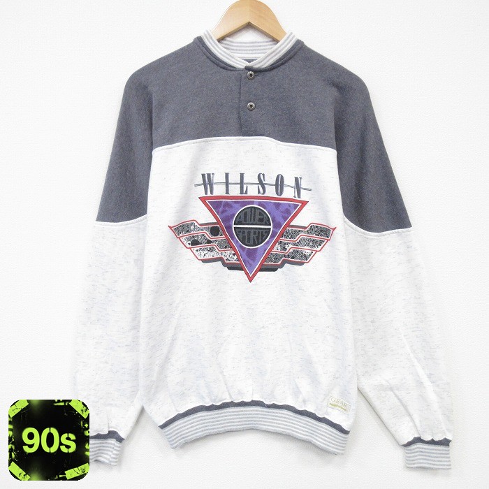 【50%OFF】XL★古着 長袖 スウェット メンズ 90年代 90s WILSON ヘンリーネック 白他 ホワイト 霜降り 【spe】 25oct29 中古 スエット トレーナー トップス