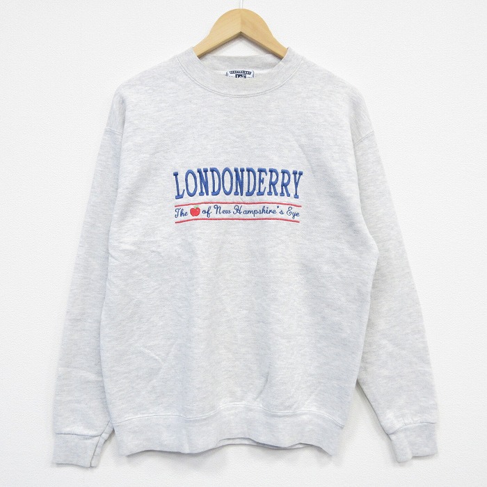 M★古着 リー Lee 長袖 スウェット メンズ 90年代 90s ロンドン 刺繍 クルーネック USA製 薄グレー 霜降り 25oct31 中古 スエット トレーナー トップス