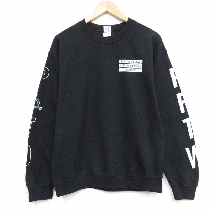 M★古着 長袖 ロック バンド スウェット メンズ パニックアットザディスコ クルーネック 黒 ブラック 25oct31 中古 スエット トレーナー トップス