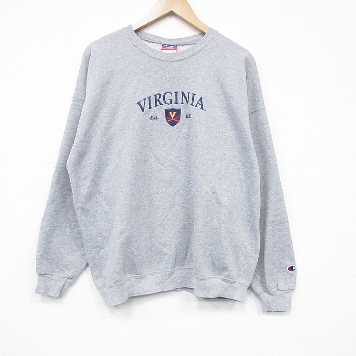 XL★古着 チャンピオン champion 長袖 スウェット メンズ 00年代 00s バージニア クルーネック 薄グレー 霜降り 25nov05 中古 スエット トレーナー トップス