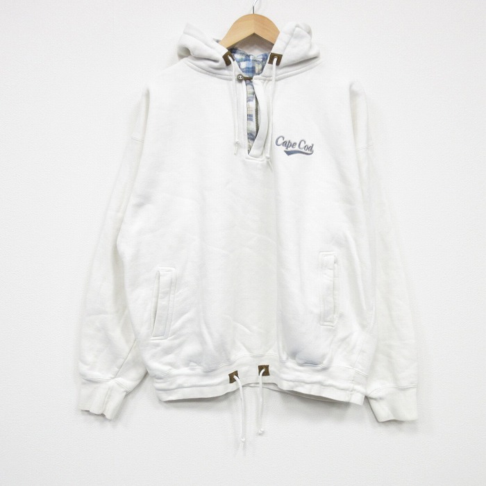 XL★古着 長袖 ハーフジップ スウェット パーカー メンズ 90年代 90s ケープコッド 大きいサイズ 白 ホワイト 25nov05 中古 スエット トレーナー トップス