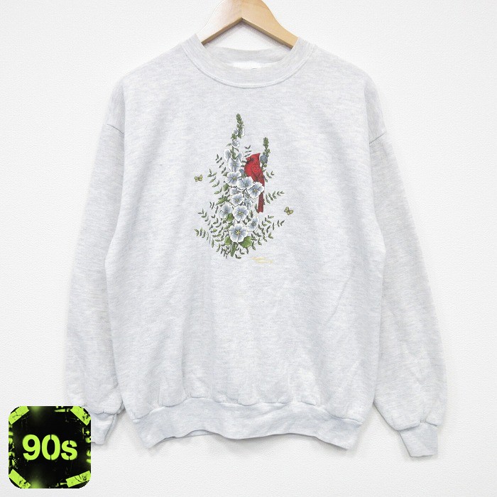 90s 長袖スウェット 鳥 グレー L | 古着